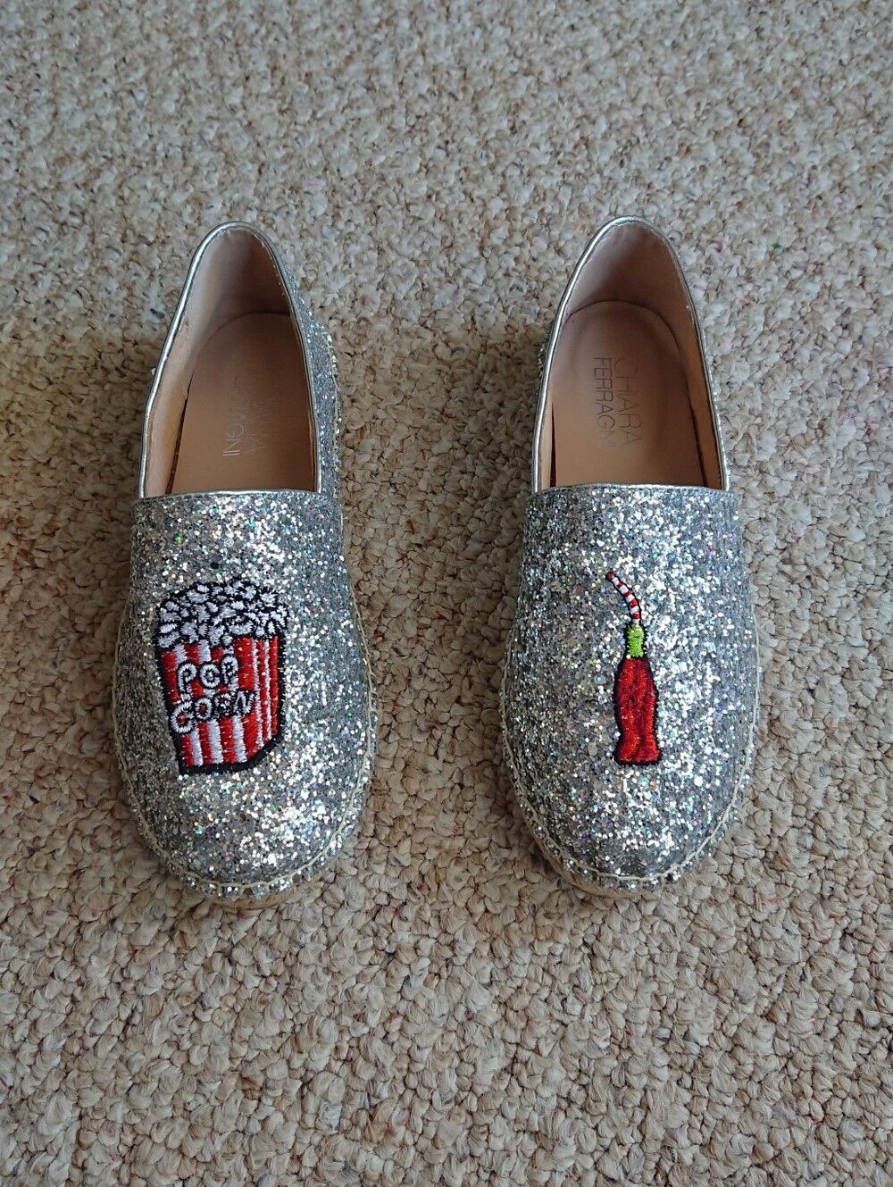 Chiara Ferragni “Popcorn & soda” Glitter Ballet espadrille Flats size 7.5